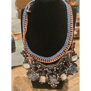 NOCTURNE Statement Necklace Rose Gold Chain Blue Gemstone Bib